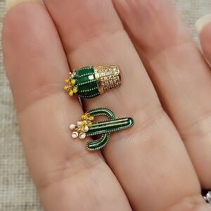 Cactus Earrings with CZ Accents, 925 Silver